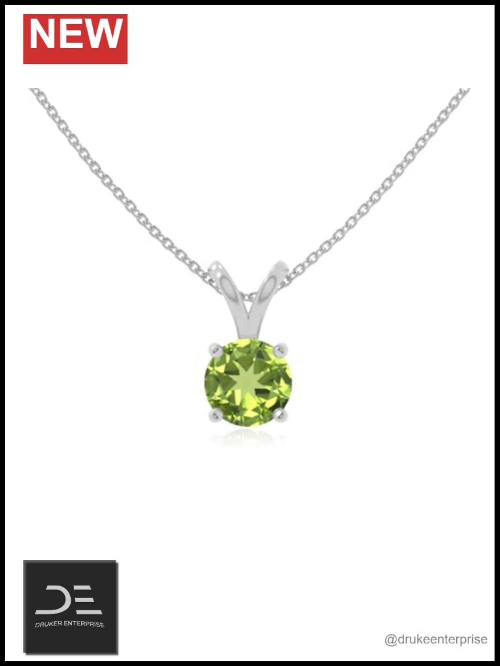 Sterling Silver Peridot Pendant Necklace V-Bale Cable Chain